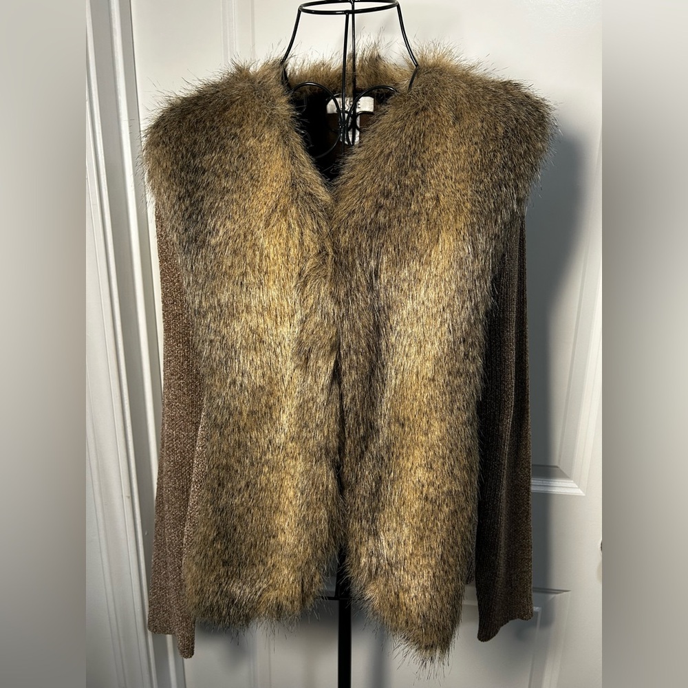LaSeine Faux Fur Brown and Tan‎ Sweater